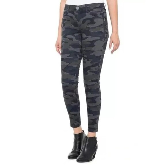 Democracy Jeans Ab Solution Size 12 Green Gray Camo Stretch Denim Skinny - Picture 1 of 10